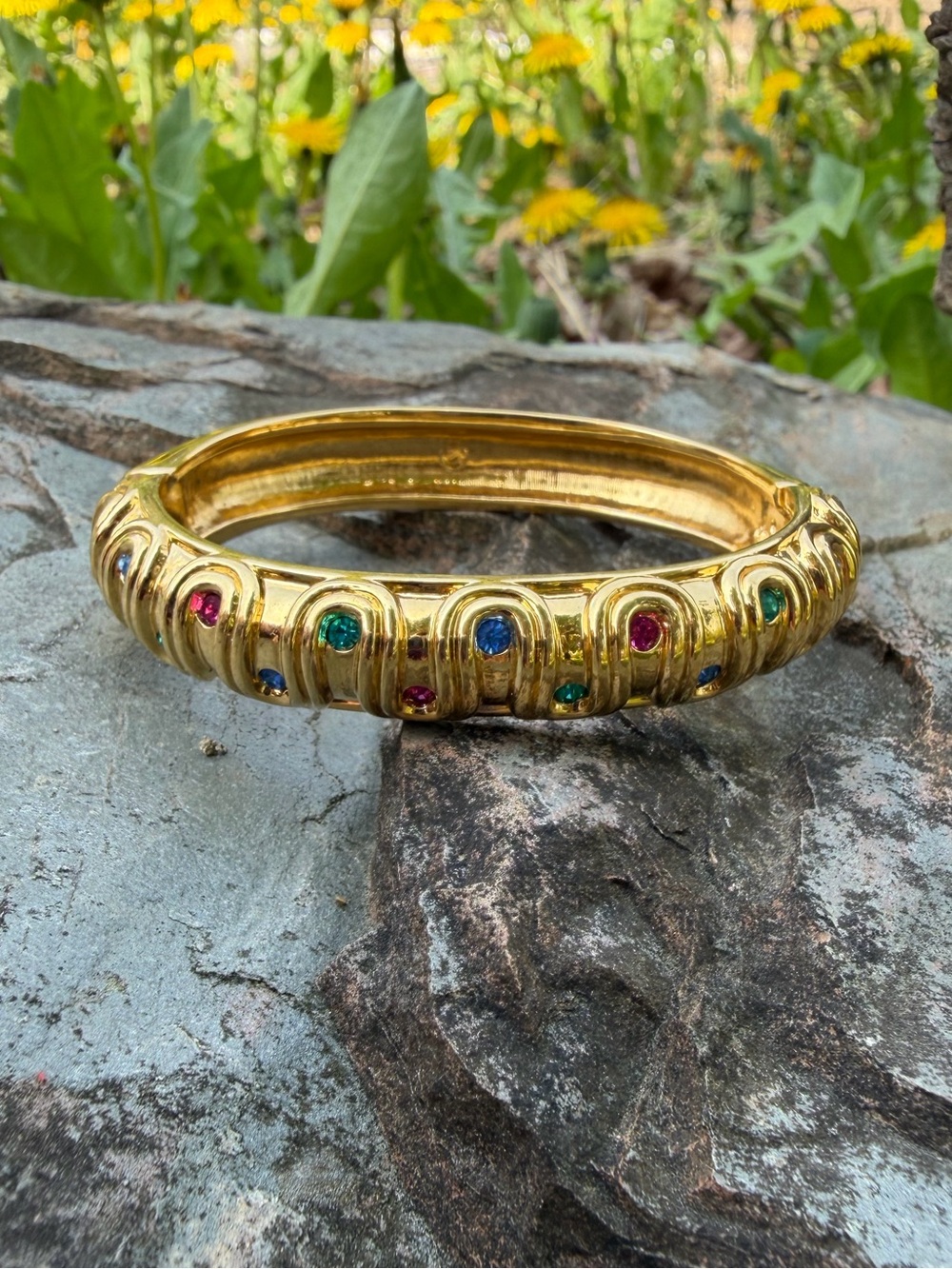 Vintage Swarovski Crystal Gold Multicolor Bangle Bracelet - Picture 4 of 12